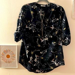 ANGVNS Navy Zipper Front Blouse